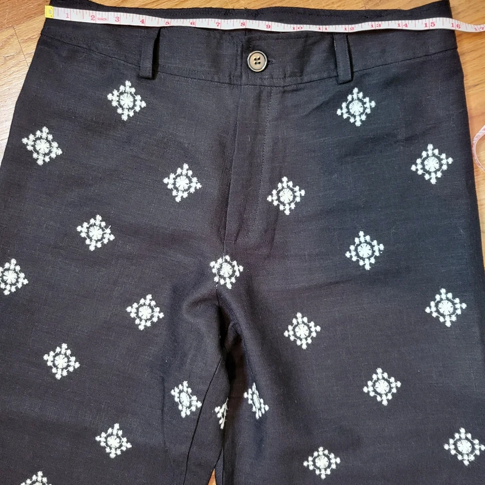Elie Tahari Black Pants With Cream Embroidery And Back Pockets Size 10 - Picture 8 of 16